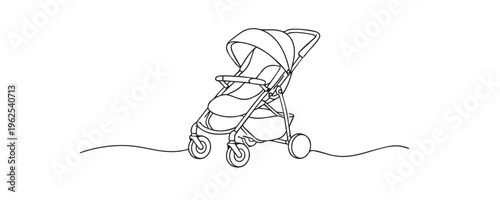 single line baby stroller.continuous line drawing of infant carriage with handle.parenting baby care concept.one line vector illustration.