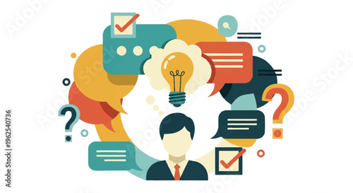 Conceptual illustration of ideas communication brainstorming and problem solving