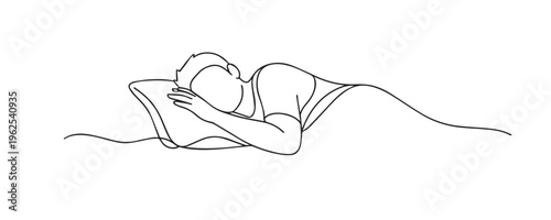 single line sleeping person.continuous line drawing of man lying on pillow.rest and relaxation concept.one line vector illustration.
