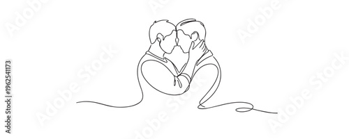 single line men intimate.continuous line drawing of two men touching foreheads and holding face.love and deep connection concept.one line vector illustration.