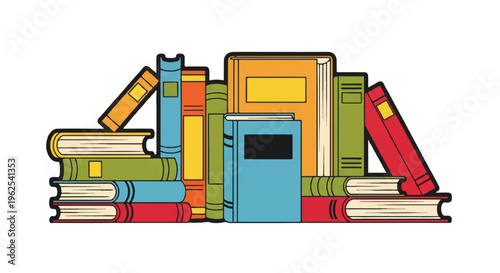 Collection of colorful books on white background