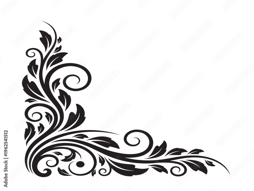 Fototapeta premium Elegant botanical corner swirl silhouette for beautiful frame and border designs