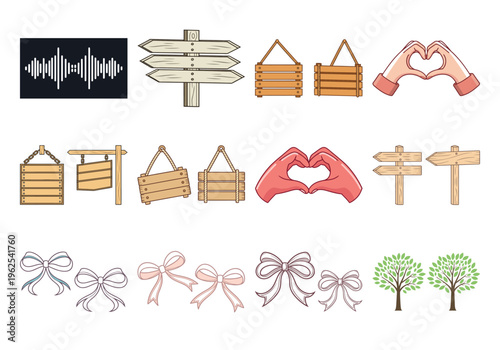 Flat of sound waves and musical symbols on brown background