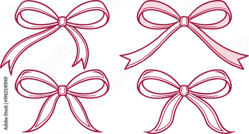 Pink and white bows on white background ribbons gift