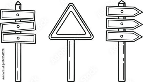 Hand drawn road signs on white background directional signs warning signs