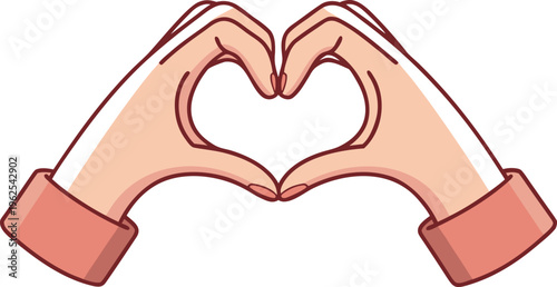 Two hands forming heart shape with pink cuffs gesture emoji