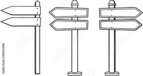 Hand drawn blank road signs on poles direction signs blank signs black and white