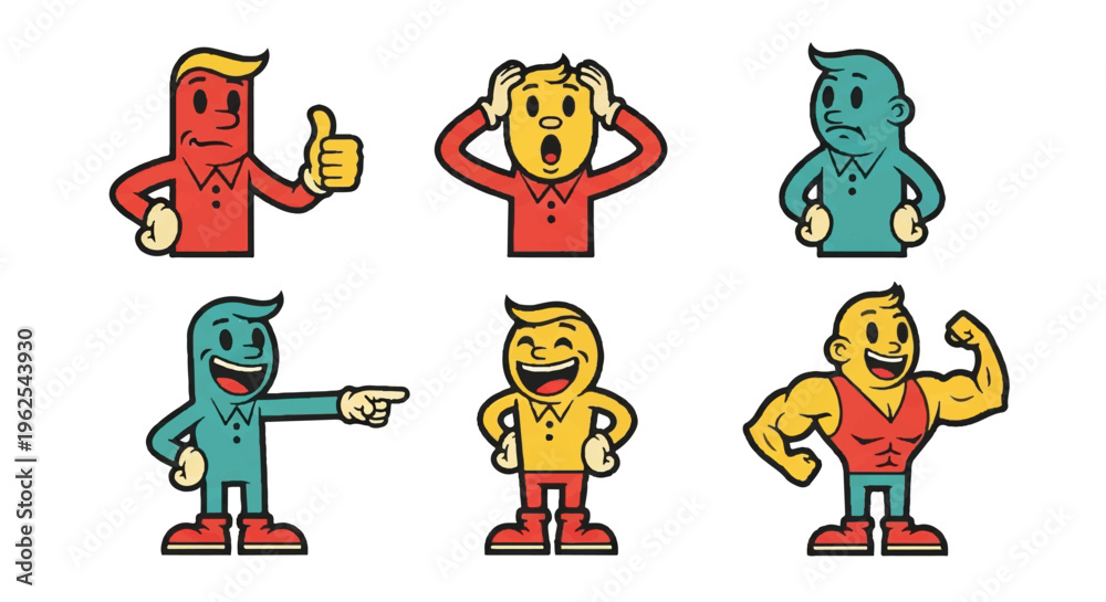 Obraz premium Cartoon characters expressing emotions and actions isolated