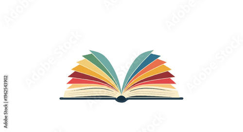 Open book with colorful pages illustration on white background