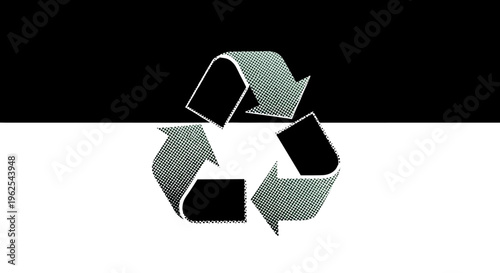 Recycling symbol on black and white background.