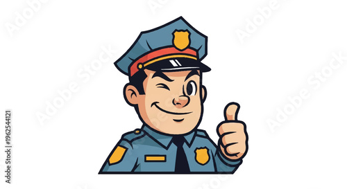 Cartoon policeman winking and giving thumbs up approval symbol