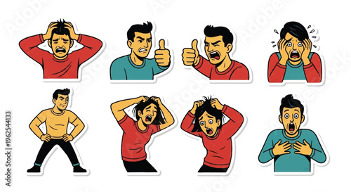 People emoticons set expressing various emotions cartoon illustrations
