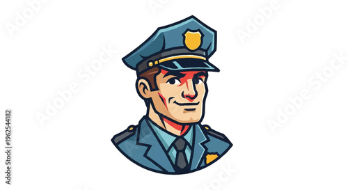 Police officer illustration with uniform and cap isolated on white