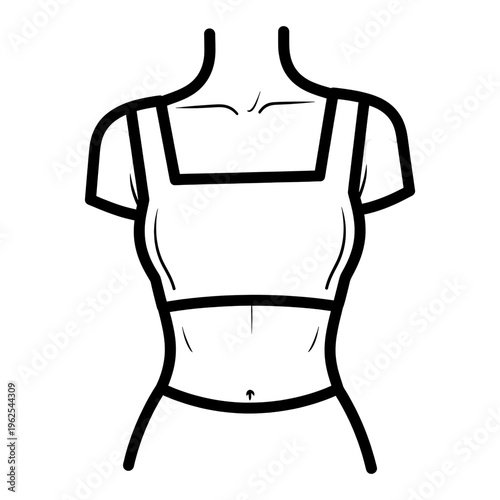 Women's crop top, female torso illustration, fashion design element, clothing template isolated on Transparent Background