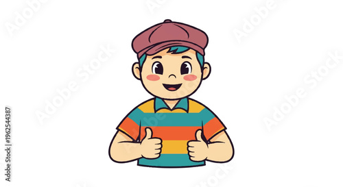 Cartoon boy giving thumbs up approval positive gesture