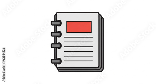 Illustration of a spiral notebook with lines and a red rectangle.