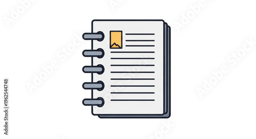 Illustration of a Spiral Notebook with Lined Pages and a Bookmark.