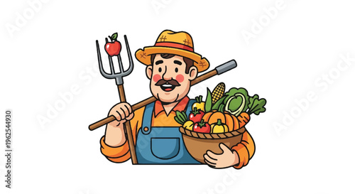 Cartoon farmer with harvest agricultural illustration