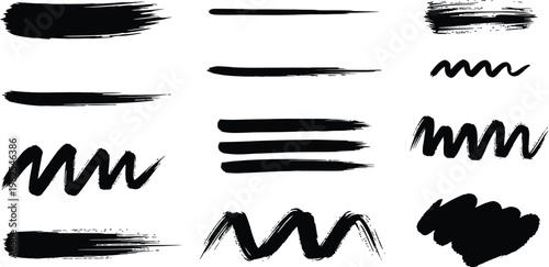 Black hand drawn arrows shapes speech bubbles and brush strokes