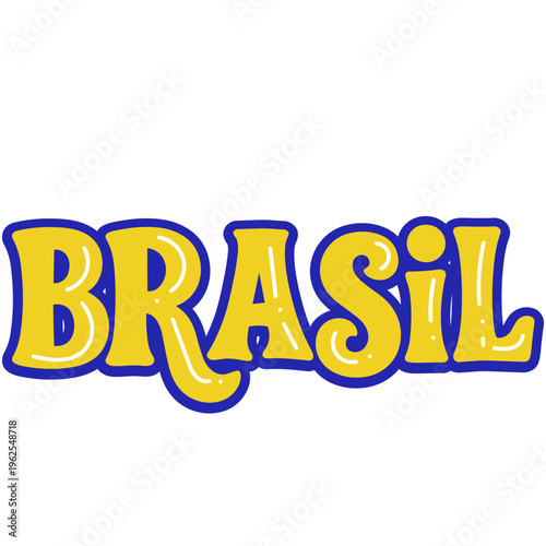 Brasil Lettering em português amarelo e azul