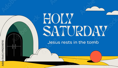 An illustration depicts the solemnity of holy saturday showcasing a grieving jesus within a tomb symbolizing reflection and awaiting resurrection high-quality professional detailed modern elegant