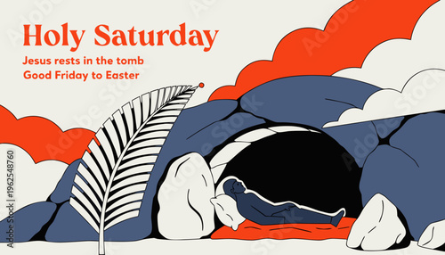 An illustration depicts the solemnity of holy saturday showcasing a grieving jesus within a tomb symbolizing reflection and awaiting resurrection high-quality professional detailed modern elegant