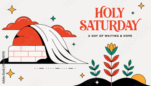 An illustration depicts the solemnity of holy saturday showcasing a grieving jesus within a tomb symbolizing reflection and awaiting resurrection high-quality professional detailed modern elegant
