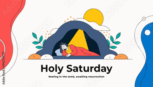 An illustration depicts the solemnity of holy saturday showcasing a grieving jesus within a tomb symbolizing reflection and awaiting resurrection high-quality professional detailed modern elegant