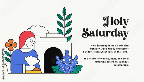An illustration depicts the solemnity of holy saturday showcasing a grieving jesus within a tomb symbolizing reflection and awaiting resurrection high-quality professional detailed modern elegant