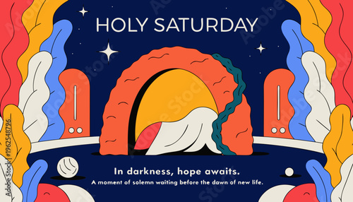 An illustration depicts the solemnity of holy saturday showcasing a grieving jesus within a tomb symbolizing reflection and awaiting resurrection high-quality professional detailed modern elegant