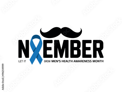 A logo for Movember, a men's health awareness campaign, featuring a blue ribbon and mustache.