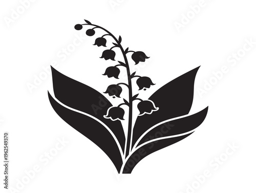 Charming lily of the valley silhouette with delicate bell shaped botanical line art