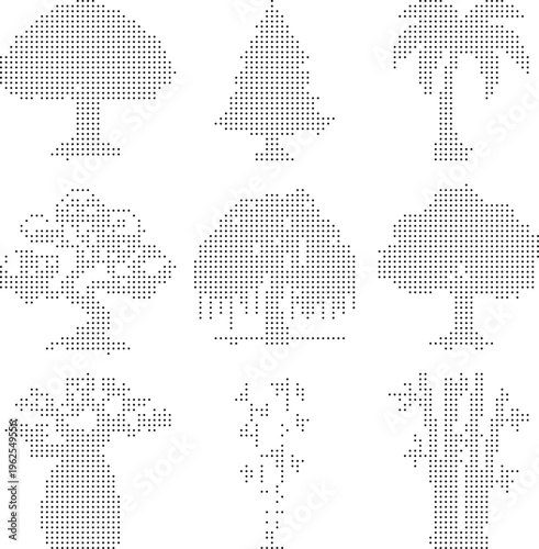 Tree icons pixelated bitmap dither halftone vector graphic resources illustration design element