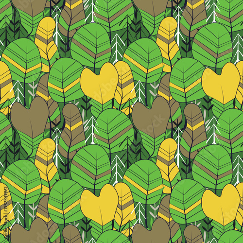 Seamless pattern with trees, plants. Color vector background. Spring, autumn tree for your design. Eco idea concept. Print design for wallpapers, fabric, textile.