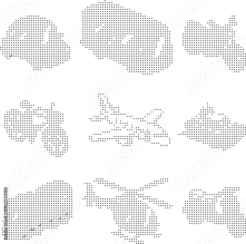 Vehicle pixelated bitmap dither halftone vector icons set isolated white