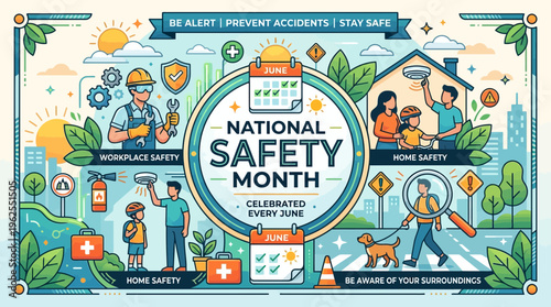 National Safety Month awareness poster illustration.