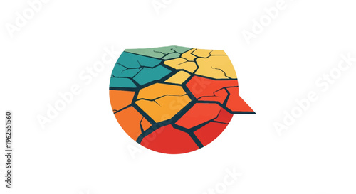 Abstract geometric sphere with cracked surface and color sections