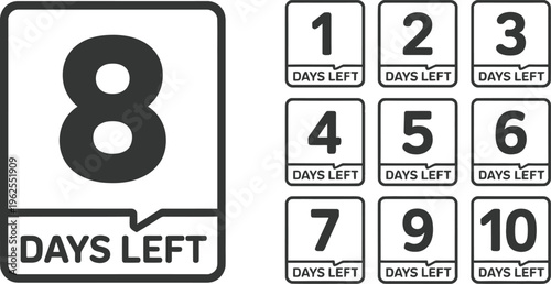 A set of simple square icons displaying numerical countdowns with text indicating the amount of time remaining today