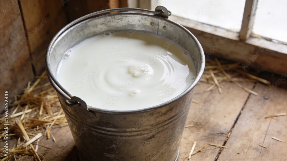 Fototapeta premium Milk in a metal bucket.