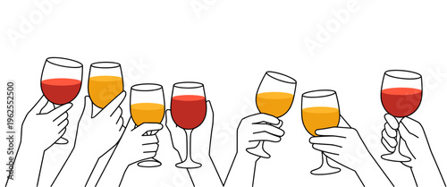 Cheers Hands with Wine and Beer Glasses – Celebration Toast Vector Illustration