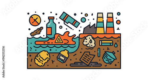Environmental pollution and climate change illustrated vector elements