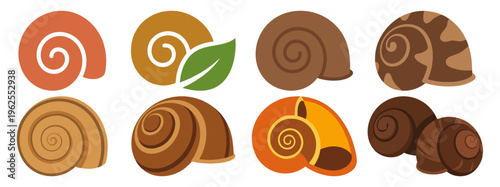 SNAIL SHELL - Traditional land snail used in authentic recipes  Flat Vector Illustration on Transparent Background