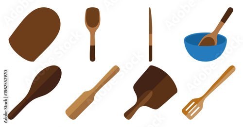 WOODEN PADDLE - Large flat spatula for stirring ingredients  Flat Vector Illustration on Transparent Background
