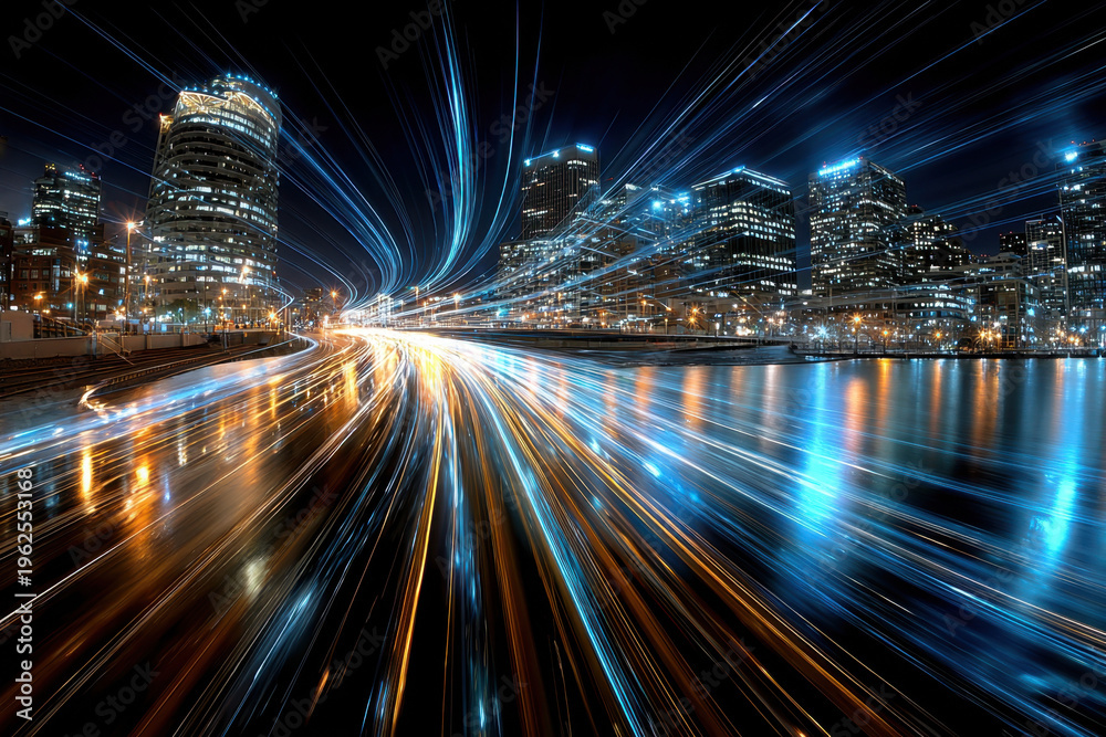 Fototapeta premium City Lights Streaking Across Night Sky