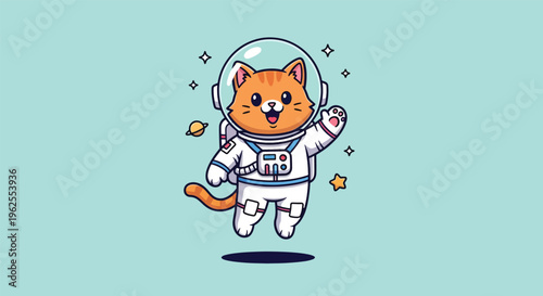Cute Astronaut Cat Floating in Space.