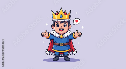 Cute Little King Wearing Crown and Royal Robe.