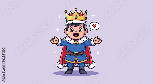 Cute Little Prince Cartoon Character with Crown and Cape.
