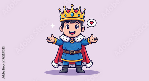 Cute Little Prince Wearing Crown and Royal Robe.