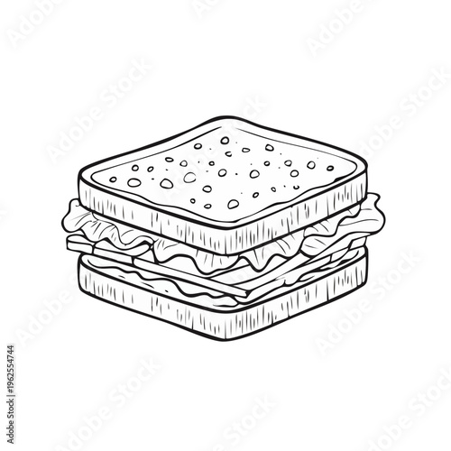 Hand drawn illustration of a double decker sandwich with lettuce and meat layers