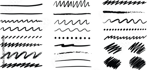 Hand drawn black arrows speech bubbles lightbulb and lines